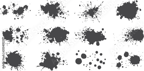Foto Set of messy black ink paint splatters