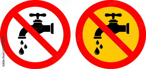 Billede på lærred No water usage signs two variations of prohibition symbol for water conservation