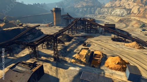 Surface mine with gold ore processing equipment