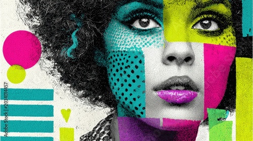 Brightly colored portrait of a woman with a bright make - up