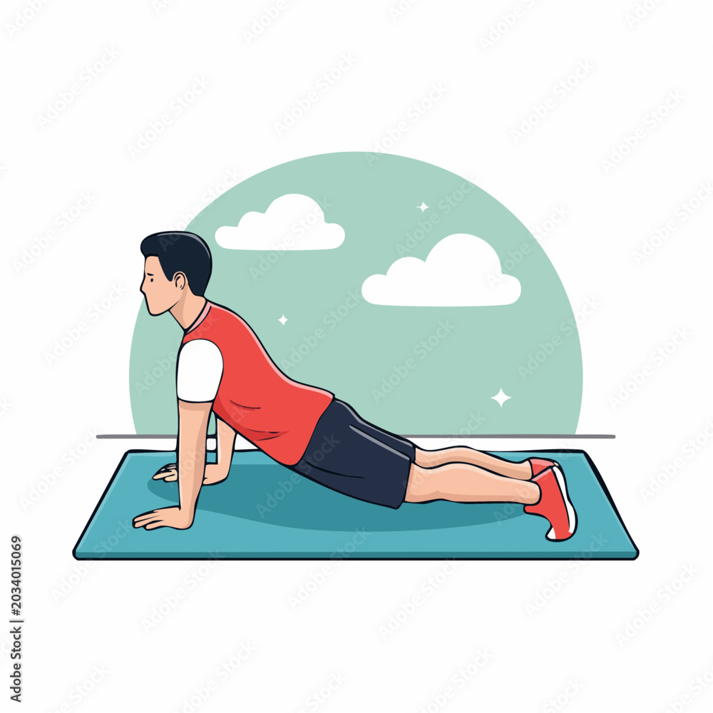 Fototapeta premium Man Doing Upward-Facing Dog Yoga Pose on Mat