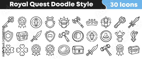 Cuadro en lienzo Hand drawn collection of thirty royal quest themed doodle icons