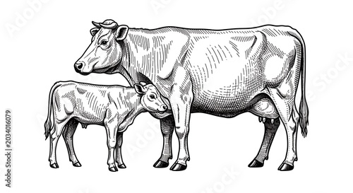 Cow and calf illustration