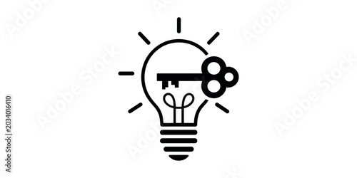 Black lightbulb with key inside symbol idea  in white background