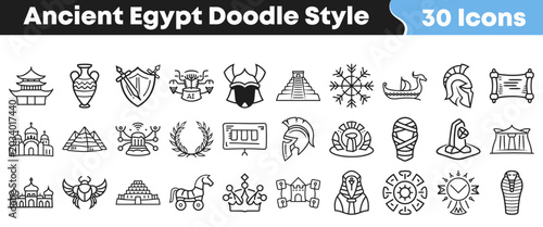 Foto Collection of hand drawn ancient Egypt style icons and symbols