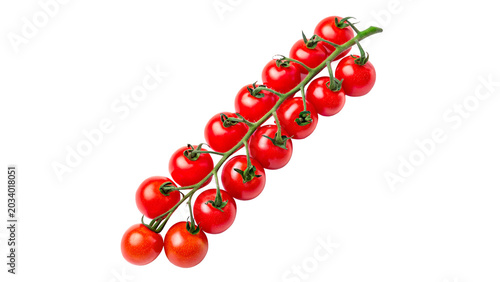 Foto Long branch cluster of fresh ripe red cherry tomatoes isolated on transparent ba