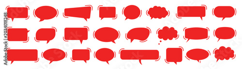 Set of red speech bubbles and thought clouds for communication on white