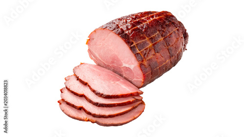 Bild auf Leinwand A large piece of traditional smoked pink pork ham isolated on transparent backgr