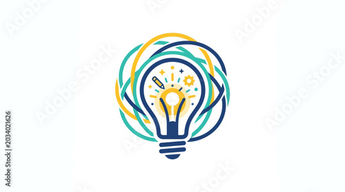 A stylized lightbulb icon with colorful swirling lines.