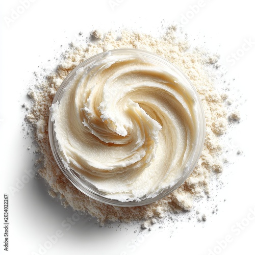 Whipped Shea Butter in Glass Jar with Powdered Ingredient, Top View