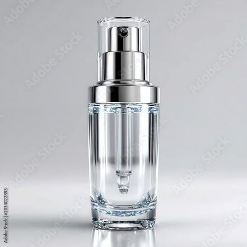 Elegant Glass Dropper Bottle with Silver Accents for Cosmetic Product