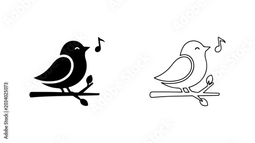 Photos Cute Singing Bird Vector Illustration Set