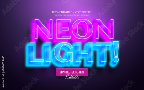 Neon Light Glow 3D Editable Text Effect for Retro Futuristic Typography and Night Party Design