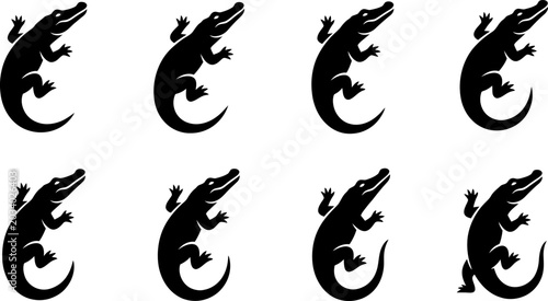 Schilderij op canvas Set of alligator silhouettes in various active poses for reptilian graphic desig