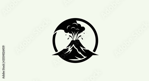 Quadro su tela Volcano erupting black and white illustration