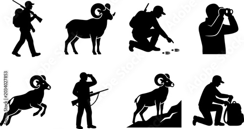 Foto Comprehensive sheep hunting silhouette set with hunters rams and tracking gear f