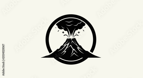 Schilderij op canvas Volcano erupting silhouette in circle design