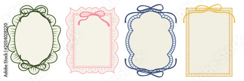 Coquette bow frame set, vintage romantic decorative border, Elegant grandmillennial and whimsical style element with cute ribbons. perfect for baby shower , wedding invitation cards, scrapbooking.