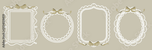 Coquette bow frame set, vintage romantic decorative border, Elegant grandmillennial and whimsical style element with cute ribbons. perfect for baby shower , wedding invitation cards, scrapbooking.