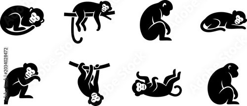 Photography Monkeys in various playful poses and resting positions vector silhouettes for wi