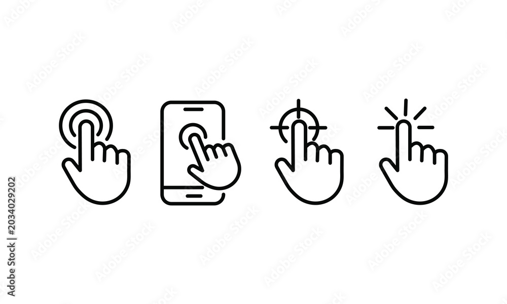 Fototapeta premium Touch Interaction Icon Set – Hand Outline Vector for Mobile, App, and Interface Design