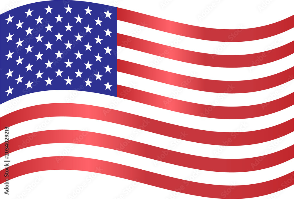 Fototapeta premium Realistic United States Waving Flag Icon 3D Glossy Country Badge Vector