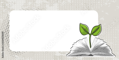 Cuadro en lienzo Retro Halftone Collage Opened book with sprout plant, with space for text