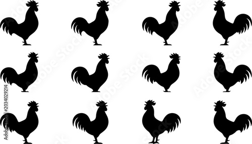 Foto Rooster silhouette collection featuring various standing and crowing poses isola