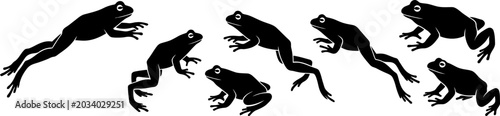 Foto Frog silhouettes in jumping and sitting poses set of amphibian icons isolated on