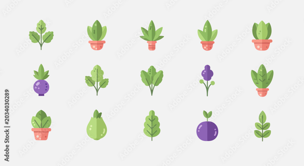 Fototapeta premium Stylized plant illustrations on white