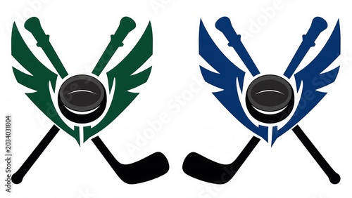 Hockey emblem with wings and sticks