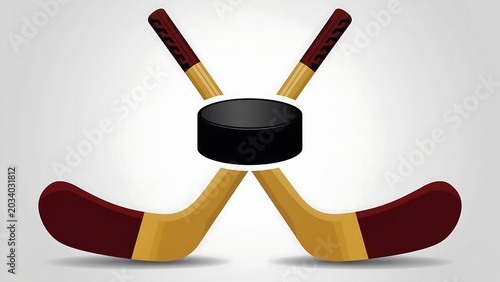 Crossed hockey sticks and puck