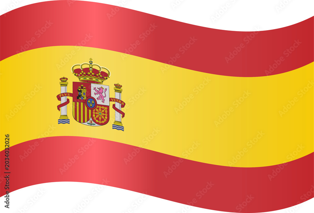 Obraz premium Realistic Spain Waving Flag Icon 3D Glossy Country Badge Vector
