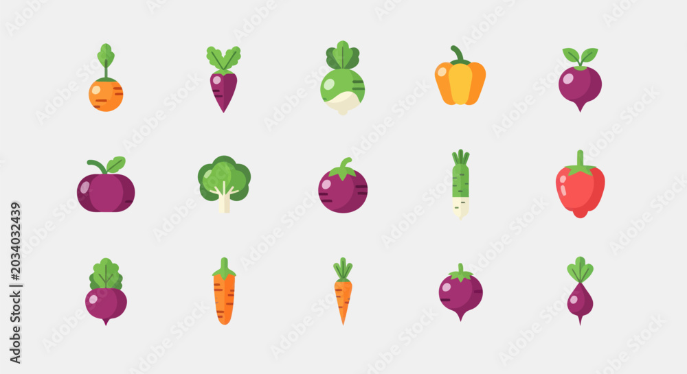 Obraz premium Vegetable icons set on white background