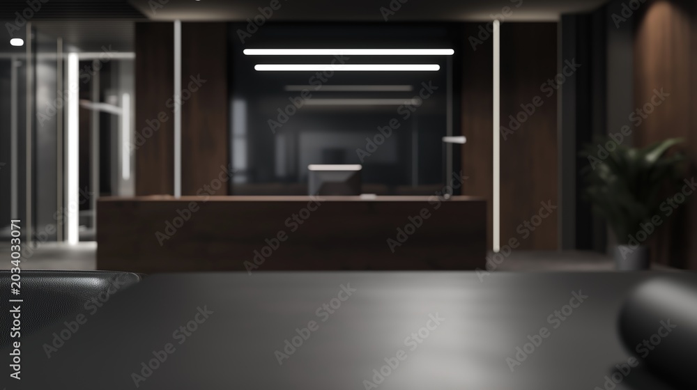 Fototapeta premium peripheral. Dark wood and gray toned office space with open concept professional layout. real-estate listings.