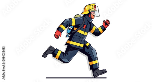 Illustration of a firefighter in action with protective gear
