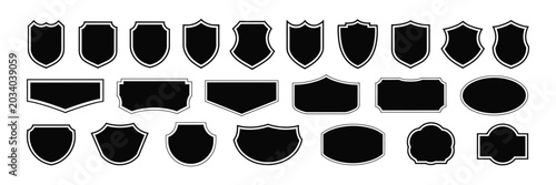 Set of Vintage Badge Templates, Black Patch Silhouettes with Police Badge, Shield and Retro Label Designs