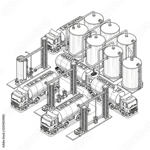 Isometric Illustration of Industrial Factory Machinery and Equipment.