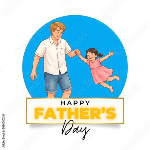 Father holding daughters hand and smiling in a park happy fathers day illustration.