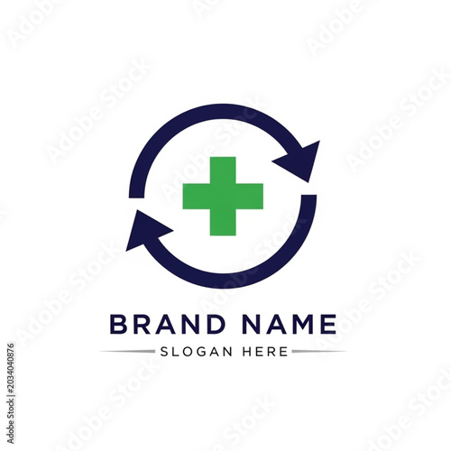 Medical Cross Symbol with Circular Arrows for Healthcare.