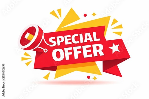 Bright special offer banner with megaphone and starburst explosion