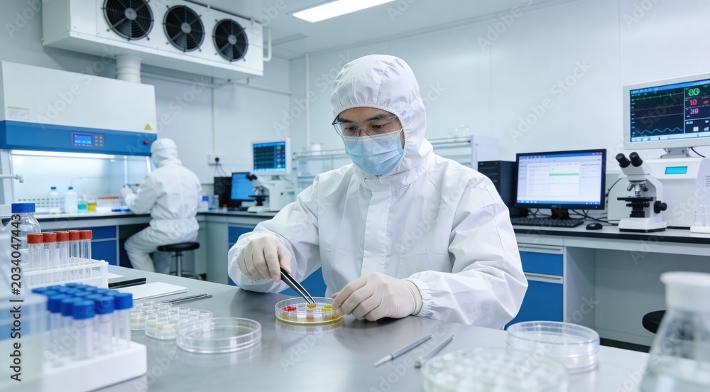 Naklejka premium Scientists conducting research in secure high level laboratory