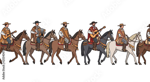 Fotografie Gaucho Horsemen Procession Illustration