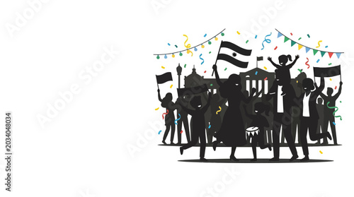 Bild auf Leinwand Silhouettes of People Celebrating Independence Day with Argentine Flag
