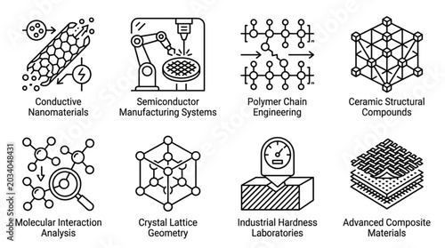 Collection of Scientific and Material Science Icons.