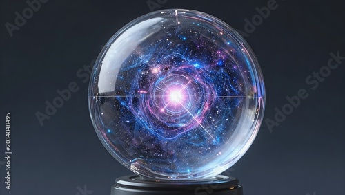 Crystal Ball Containing a Glowing Cosmic Galaxy and Nebula