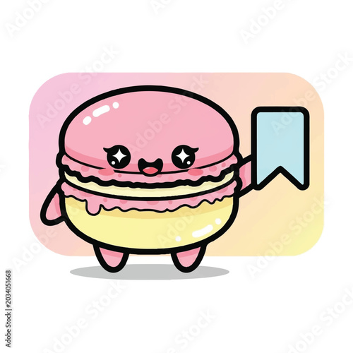 Tableau sur toile Cute Cartoon Macaroon Dessert Character.