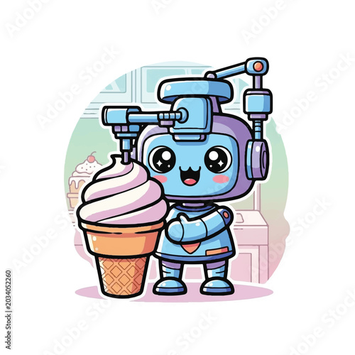 Robot Holding Ice Cream Cone Sweet.