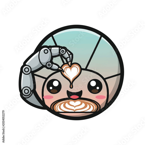 Robot making heart latte art coffee.