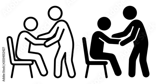 Fotografía Icon set of person helping another person to stand up from chair in outline and